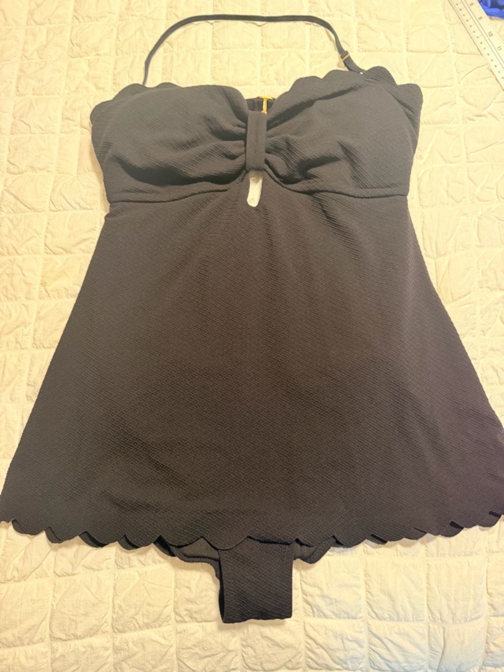 Jessica Simpson Black One Piece Swimsuit XL Strapless Skirted Scalloped Hem
